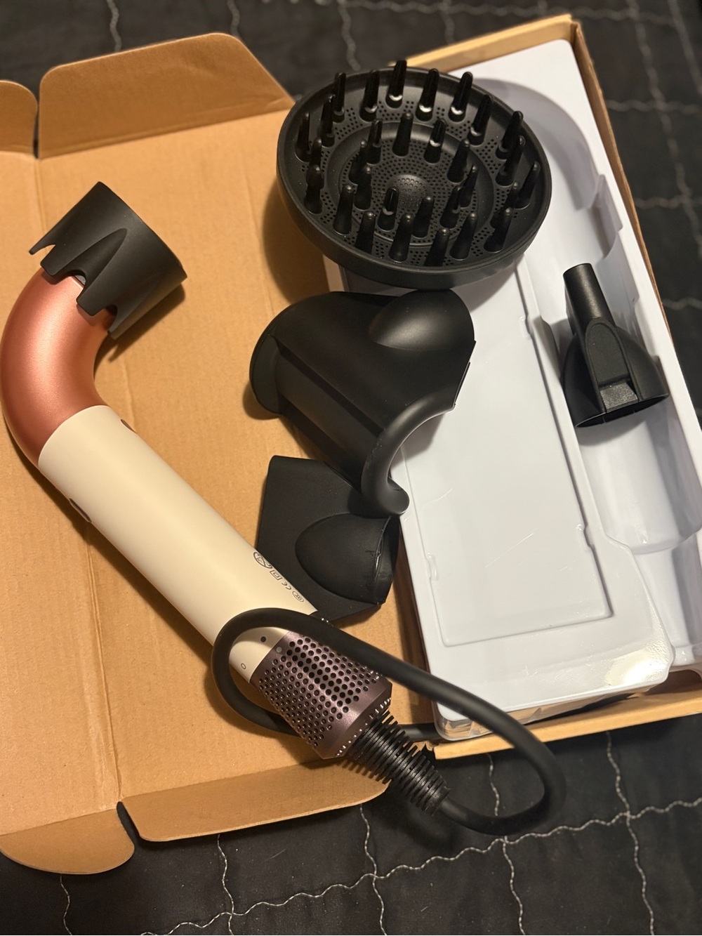 Rose Gold and Cream Hair Dryer with Black Attachments